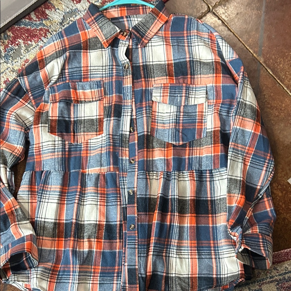 Men's Plaid Shirt - Blue and Orange